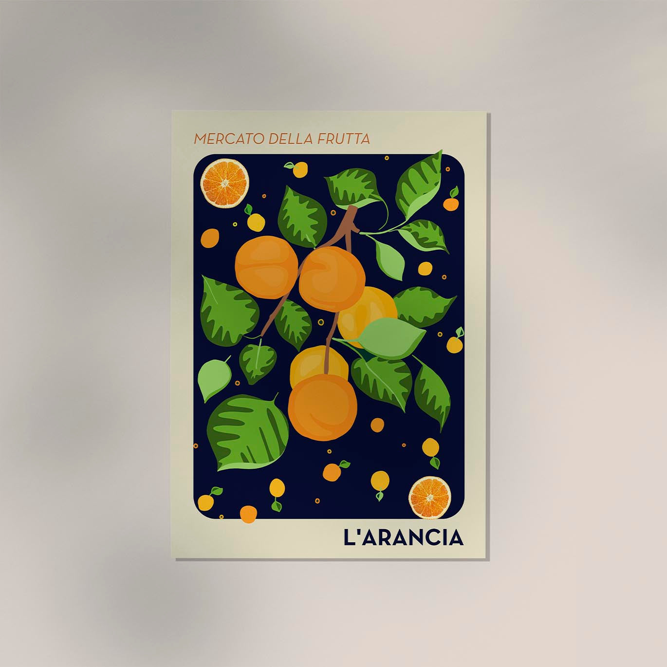 L'arancia Dark Blue Fruit Market Art Poster