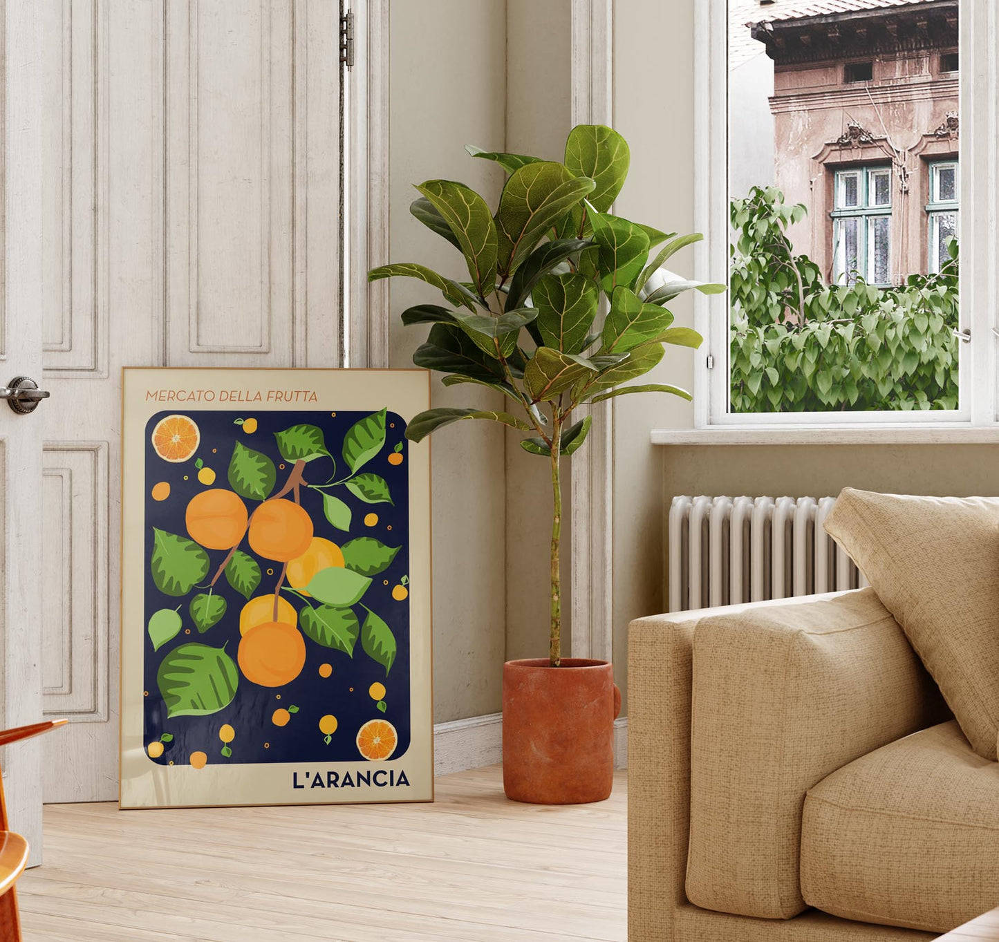 L'arancia Dark Blue Fruit Market Art Poster