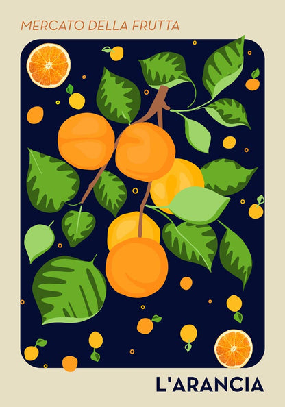 L'arancia Dark Blue Fruit Market Art Poster