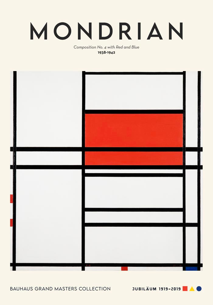 Composition No. 4 with red and blue By Piet Mondrian Exhibition Poster