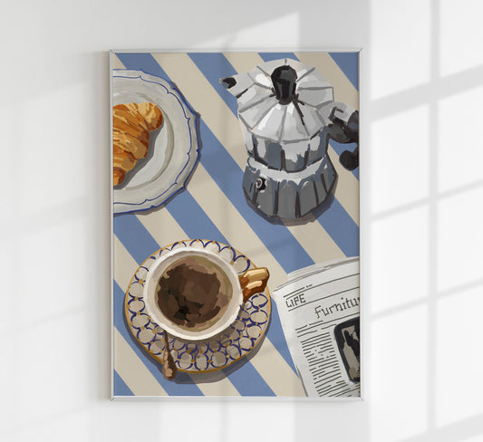 Coffee, Bialeti and Croissant Art Poster