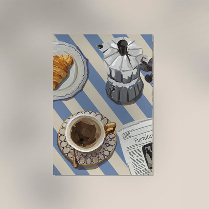 Coffee, Bialeti and Croissant Art Poster