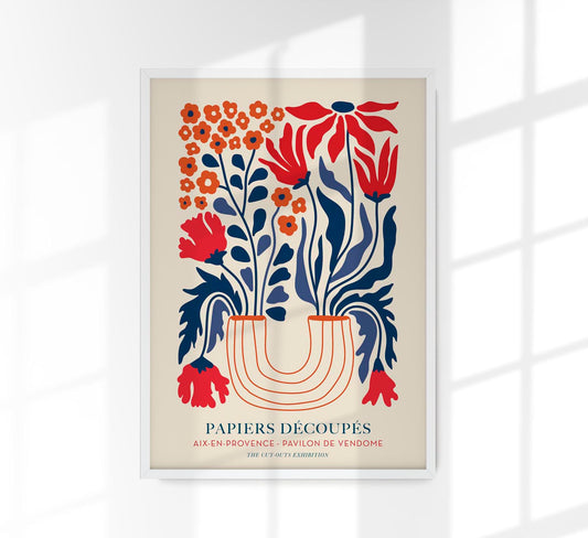 Flowers Bouquet with a Red Vase Papiers Decoupes Art Poster