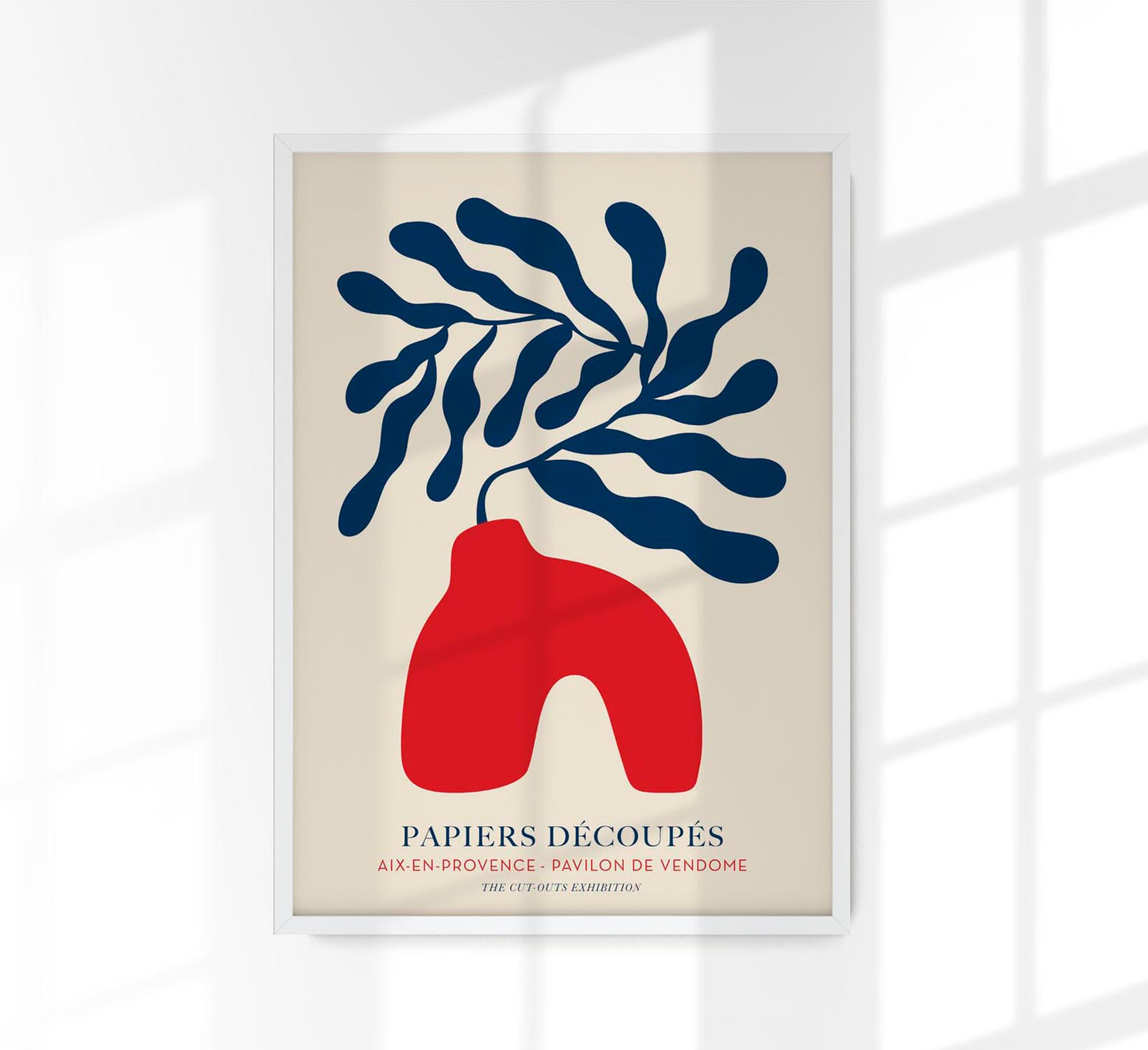 Red vase blue flowers Papiers Decoupes Art Poster