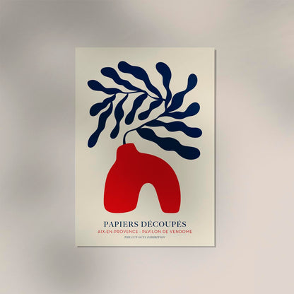 Red vase blue flowers Papiers Decoupes Art Poster