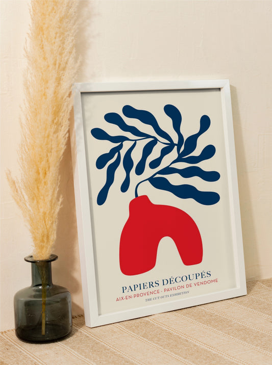 Sale: Red vase blue flowers Papiers Decoupes A3 Size Fine Art Print