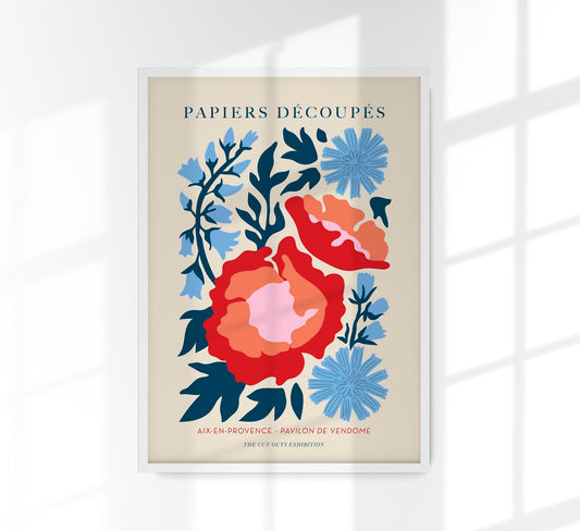 Two red flowers Papiers Decoupes Art Poster