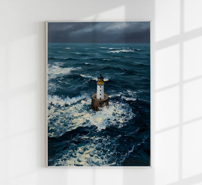 Lighthouse in the storm Art Poster