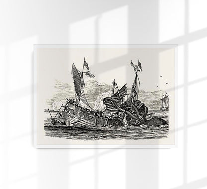 Colossal Octopus War Antique Print