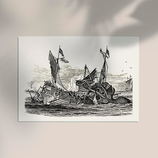 Colossal Octopus War Antique Print