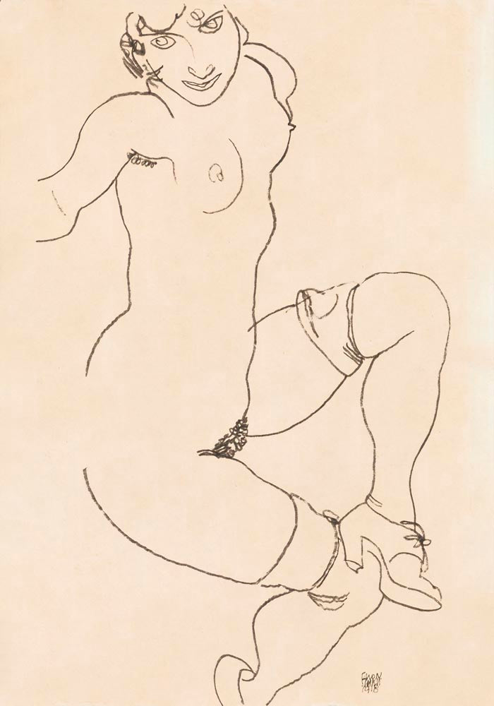 Naked Lady in Lingerie by Egon Schiele