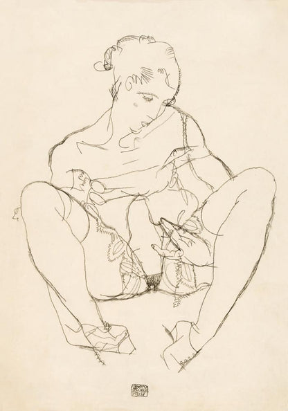 Seated Woman in Chemise by Egon Schiele