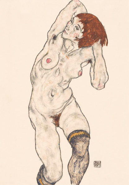 Nude in Black Stocking by Egon Schiele