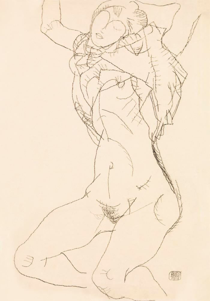 Woman undressing by Egon Schiele