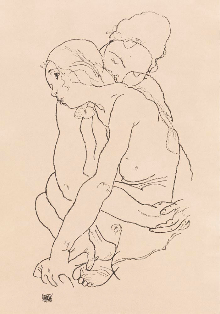 Woman and Girl Embracing by Egon Schiele