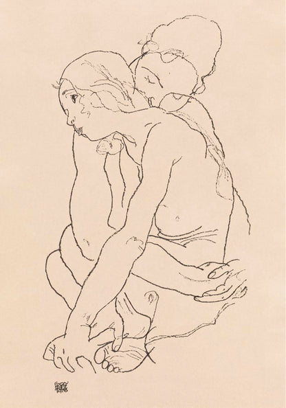 Woman and Girl Embracing by Egon Schiele