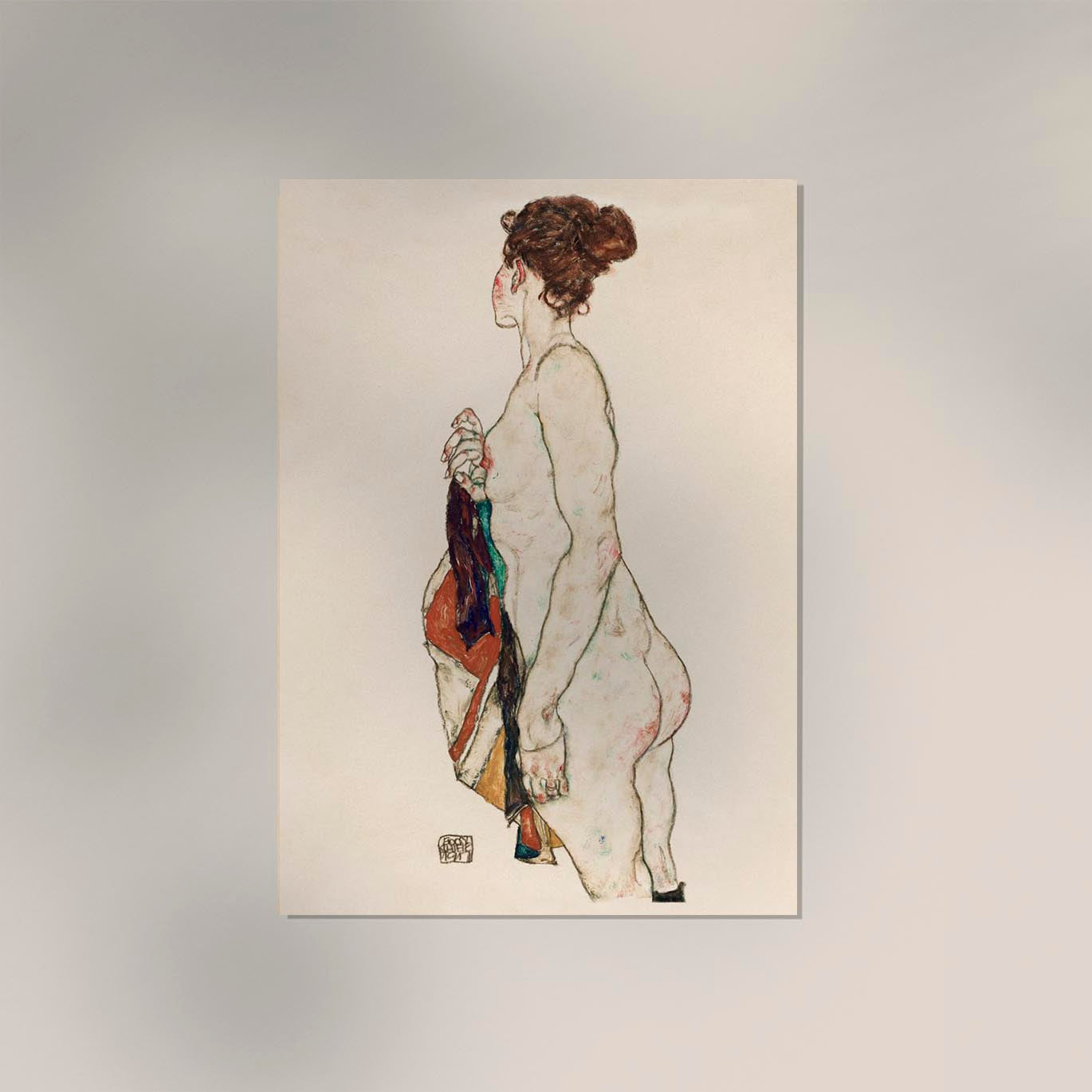 Standing woman with a Patterned Robe by Egon Schiele