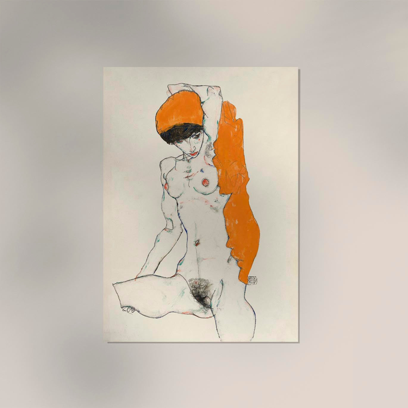 Standing Nude with Orange Drapery by Egon Schiele