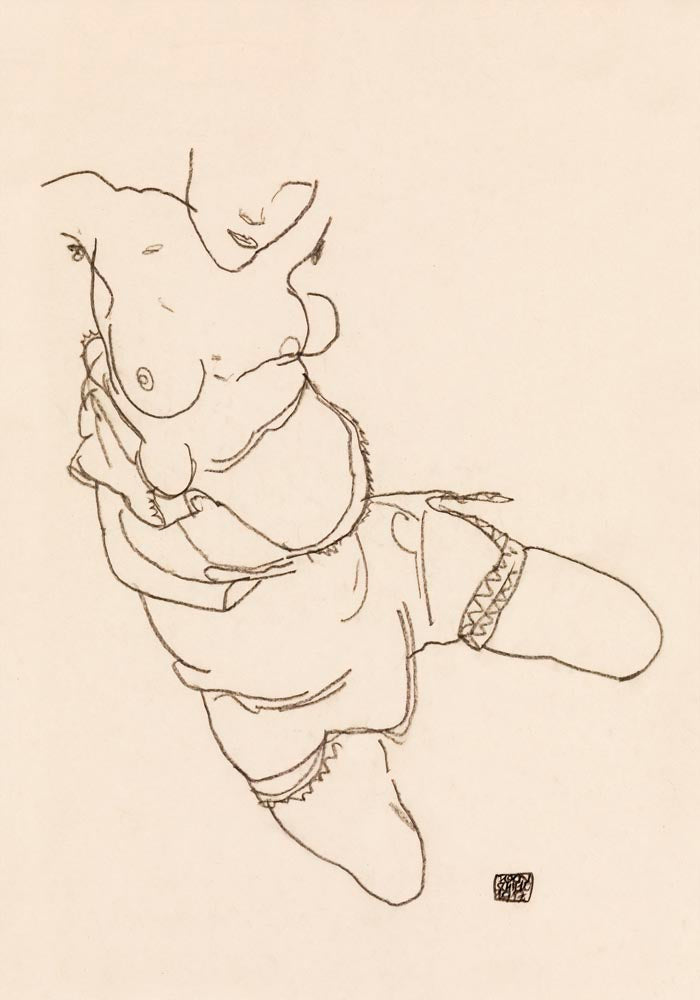 Semi Dressed Model by Egon Schiele