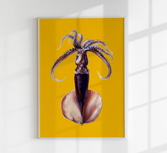 Yellow Squid Art Poster