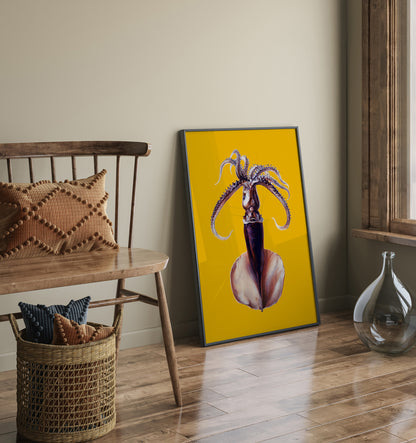 Yellow Squid Art Poster