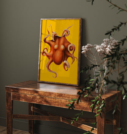 Yellow Octopus Art Poster