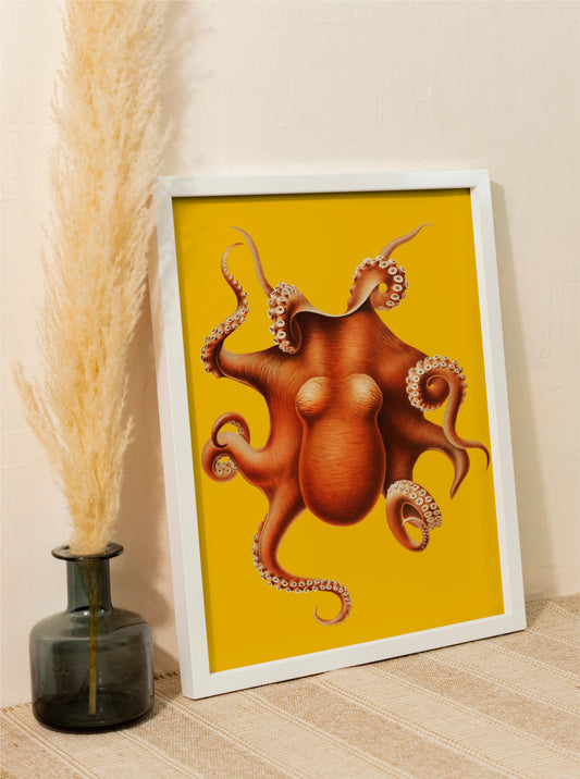 Sale: Yellow Octopus A3 Size Fine Art Print