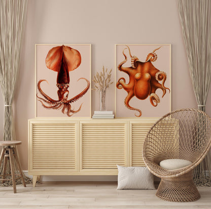 Beige Pulpo Squid Set of 2 Prints