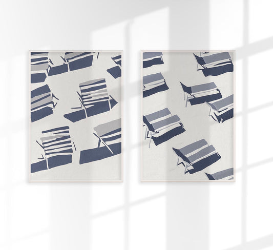 Beach Chairs and the shadows Set of 2 Prints