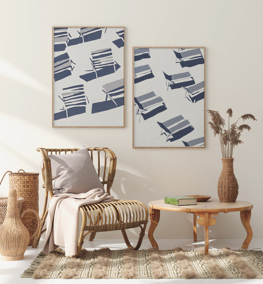 Beach Chairs and the shadows Set of 2 Prints