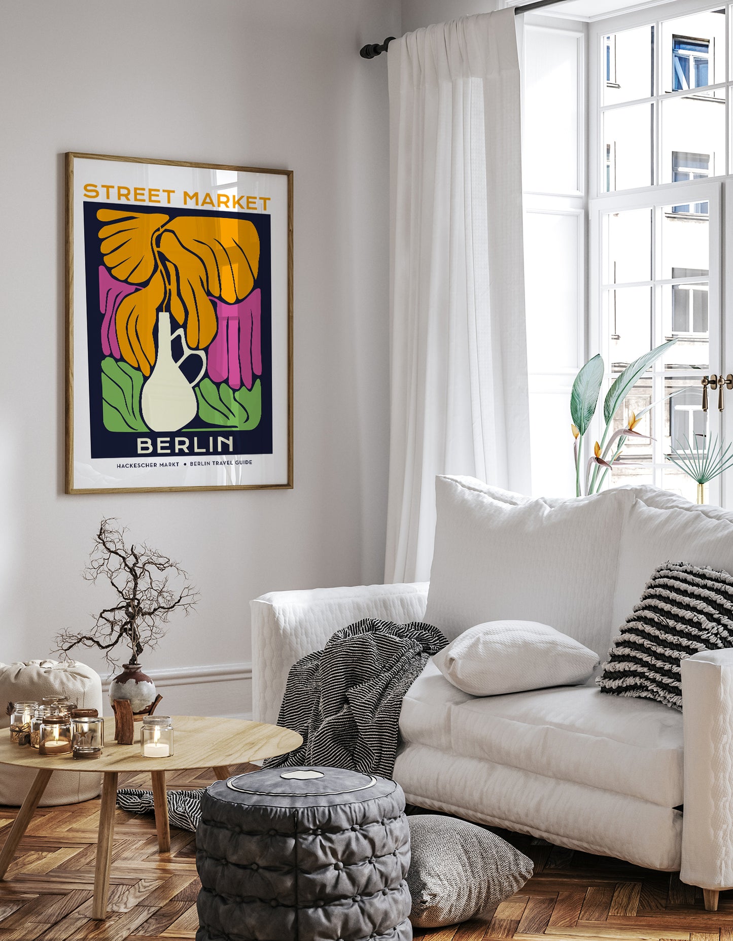 Berlin Street Market White Vase Graphic Art Poster