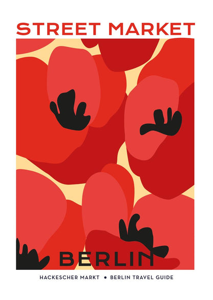 Berlin Street Market Poppy Flowers Graphic Art Poster