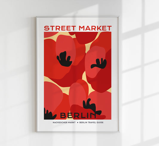 Berlin Street Market Poppy Flowers Graphic Art Poster