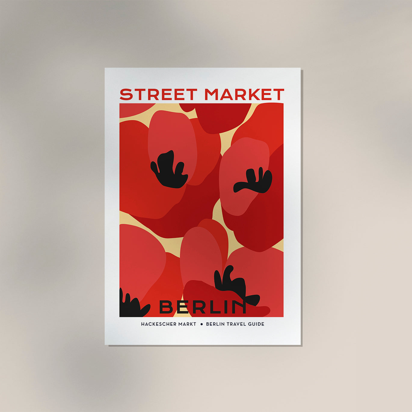 Berlin Street Market Poppy Flowers Graphic Art Poster