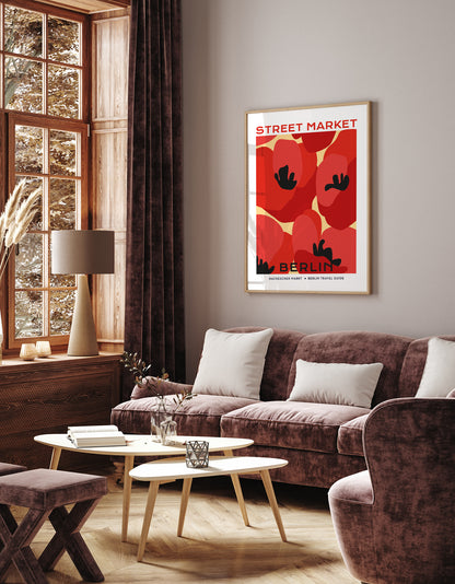 Berlin Street Market Poppy Flowers Graphic Art Poster