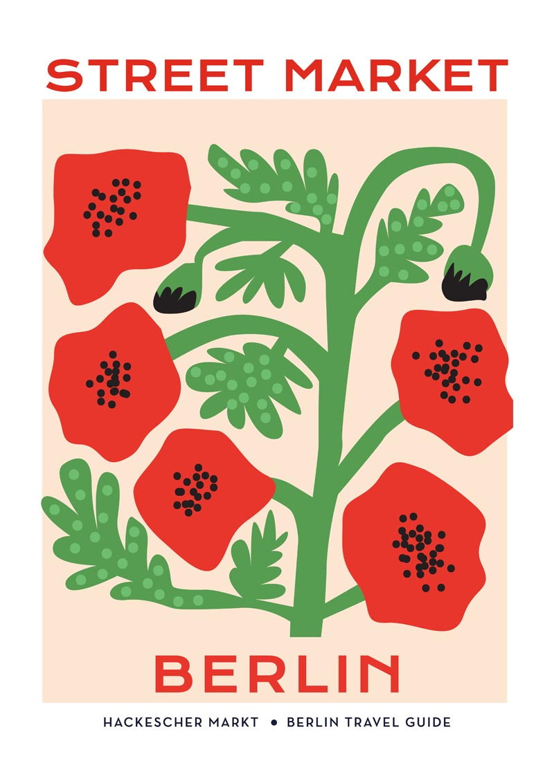 Berlin Street Market Red Flowers Graphic Art Poster