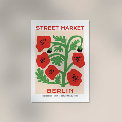 Berlin Street Market Red Flowers Graphic Art Poster