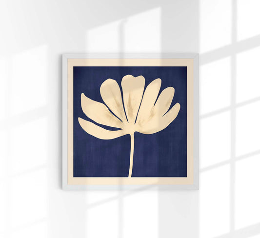 White Leaf in Blue Squared Print