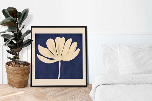 White Leaf in Blue Squared Print
