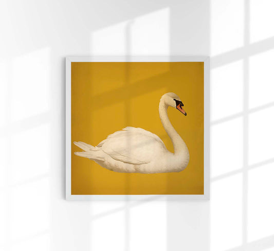 White Swan in Yellow Squared Print