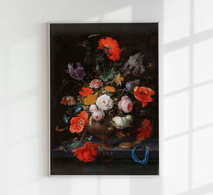 Still Life with Flowers and a Watch by Abraham Mignon Botanical Poster