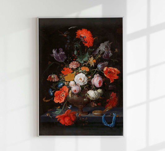 Still Life with Flowers and a Watch by Abraham Mignon Botanical Poster