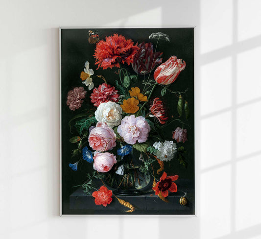 Still Life with Flowers in a Glass Vase  by Jan Davidsz de Heem and Rachel Ruysch Botanical Poster