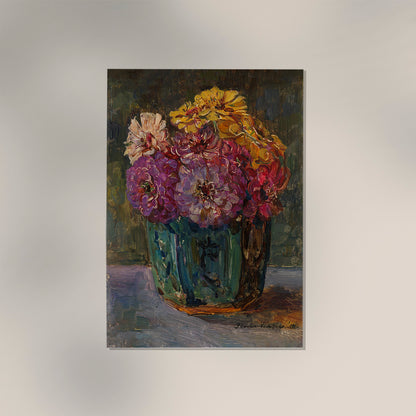Still Life with Zinnias in a green Jar by Floris Verster Botanical Poster