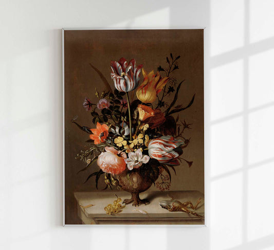 Still Life with a Vase of Flowers and a Dead Frog by Jacob Marrel Botanical Poster