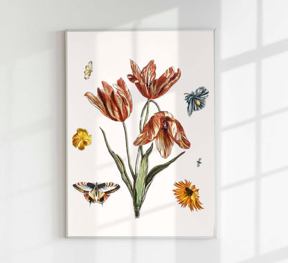 Flowers, butterflies and a fly by Johan Teyler Botanical Poster