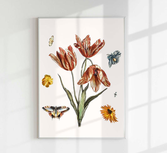 Flowers, butterflies and a fly by Johan Teyler Botanical Poster