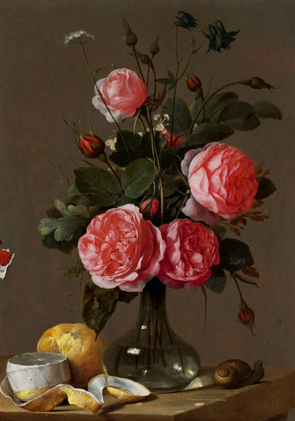 Still Life with Roses and Orange Botanical Poster