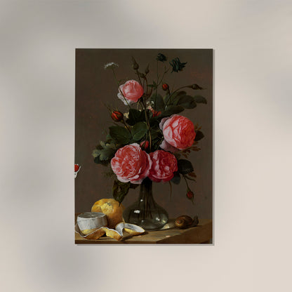 Still Life with Roses and Orange Botanical Poster