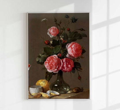 Still Life with Roses and Orange Botanical Poster